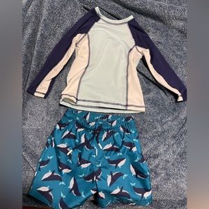 Boys 3T cat & jack swim trunks and rash guard- near new great condition